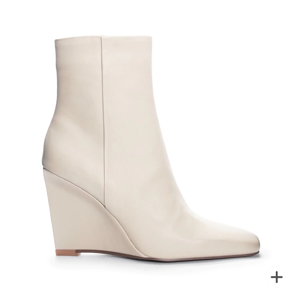 42 Gold Olanna Dress Boot Cream Leather Wedge Ankle Booties Size 7